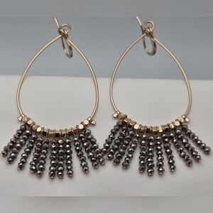 Banana Republic Beaded Gold Hoop Drop Earrings Black AB Gold Tone 2.5”